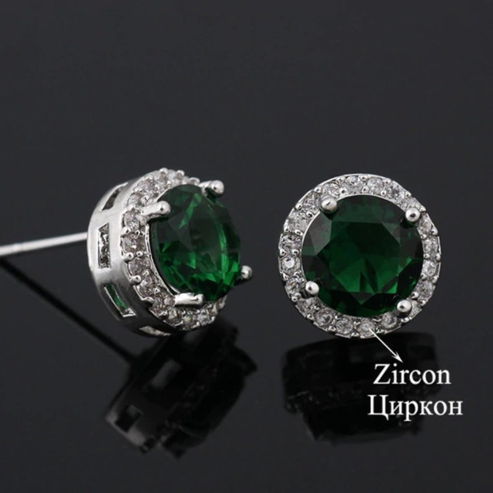 🍁 925 Silver Plated CZ Classic Stud Earrings for Women, UNVN12442